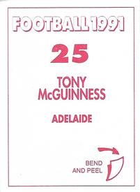 1991 Select AFL Stickers #25 Tony McGuinness Back